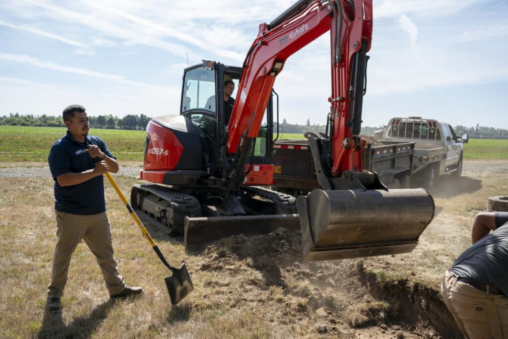 Excavating a base area for a paver project